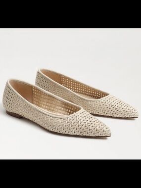 Sam Edelman Wanda Pointed Toe Knit woven Flats raffia cream shoes 10
